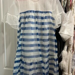 Staud Blue and White Striped Sheer Dress